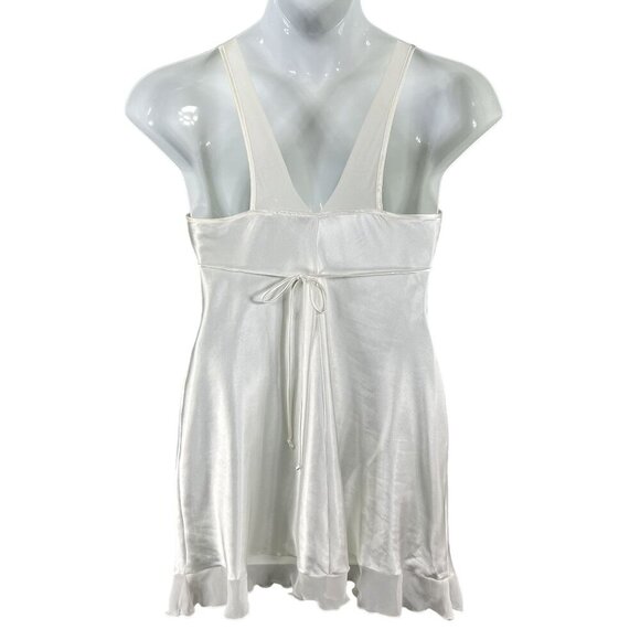 Linea Donatella Womens M White Cream Lace Coquette Satin Slip Dress Chiffon Trim - Picture 2 of 16